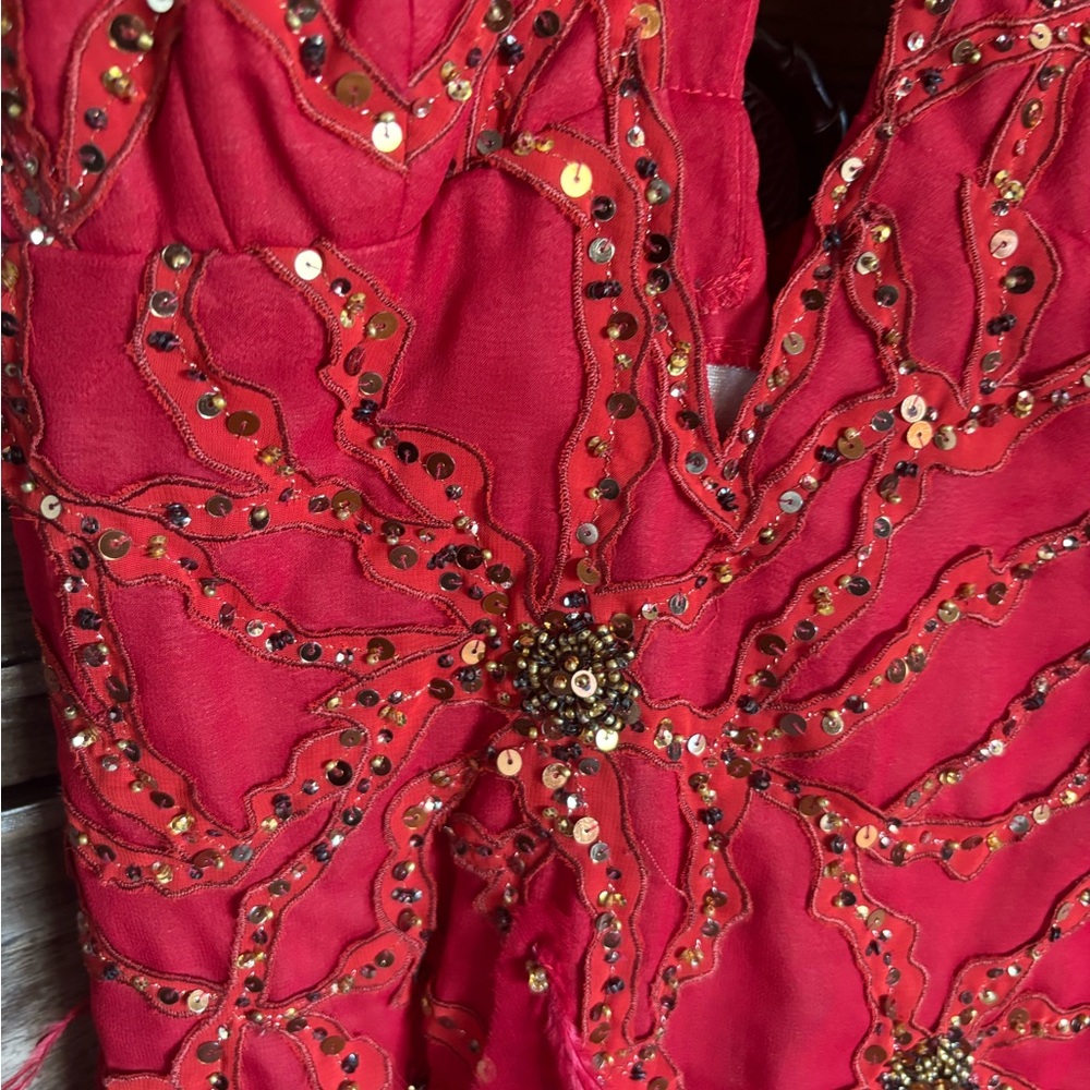 MANDALAY Sleeveless V-Neck Sequin Embellished mini Dress in Red-Size 4 - Picture 5 of 6